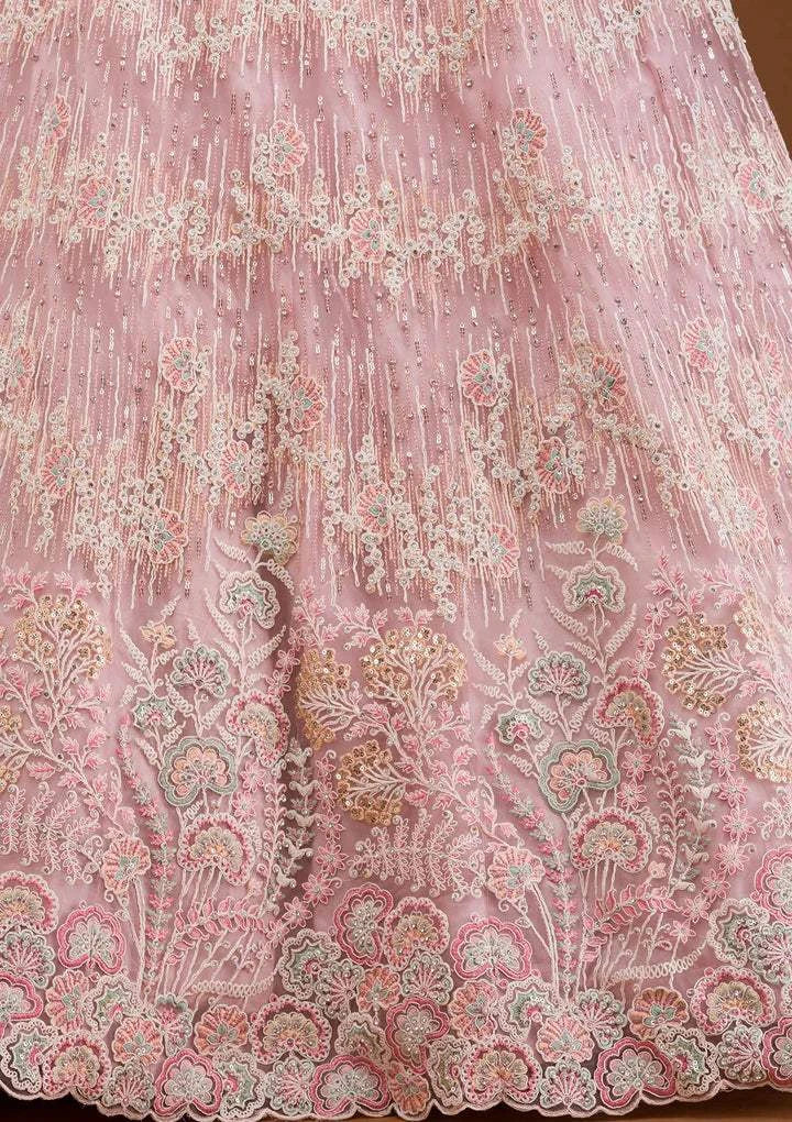 levendar Threadwork Net Semi Stitched Lehenga